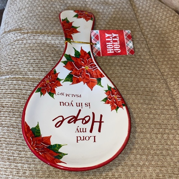 ❤️🤍💚NWT Psalm 39:7 “Lord my Hope is in you” Ceramic Spoon Rest w/Poinsettias - Picture 4 of 7
